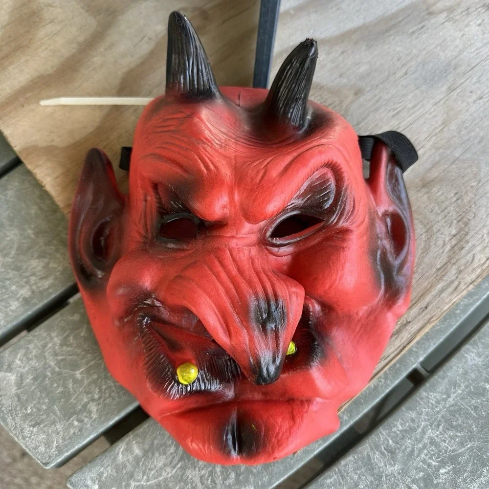 Devil Red Rubber Halloween Mask with Elastic Head Strap Adult